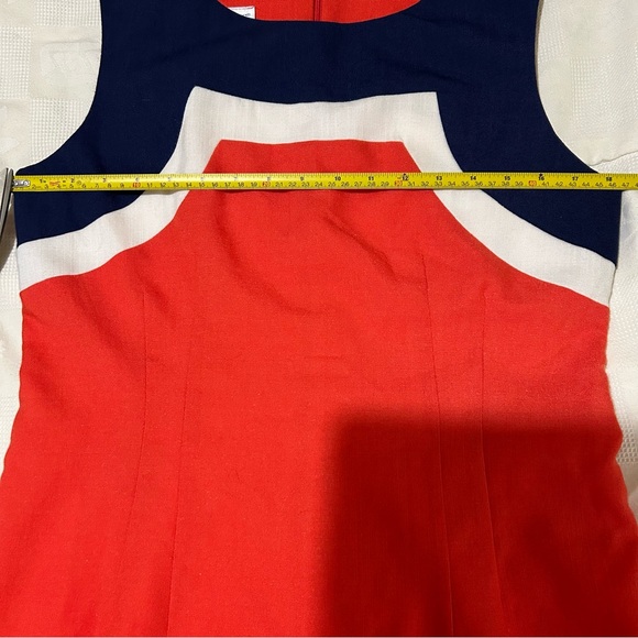 Vintage Principles Sleeveless Sheath Dress. Red/Orange with a navy/white strip - Picture 5 of 7